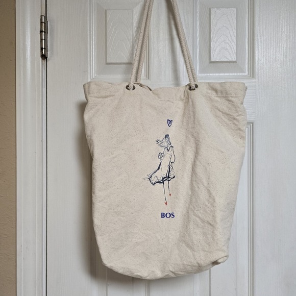 Rothy's Tote Bag Purse Canvas Beige White Rope Shopper Store - Picture 2 of 5